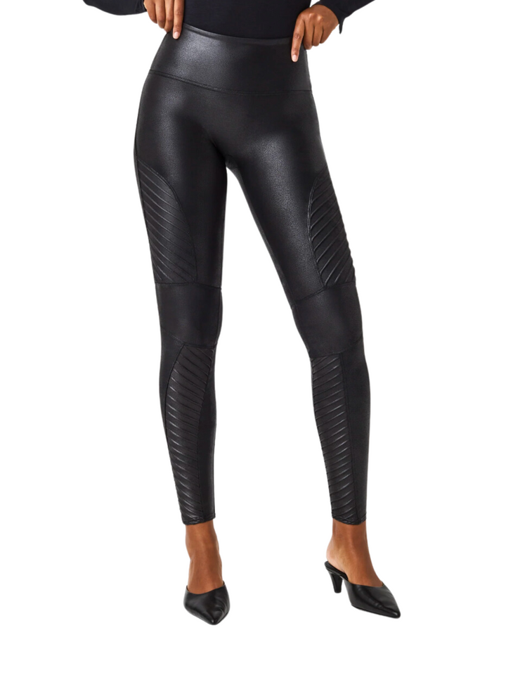 Spanx Faux Leather Very Black Moto Leggings