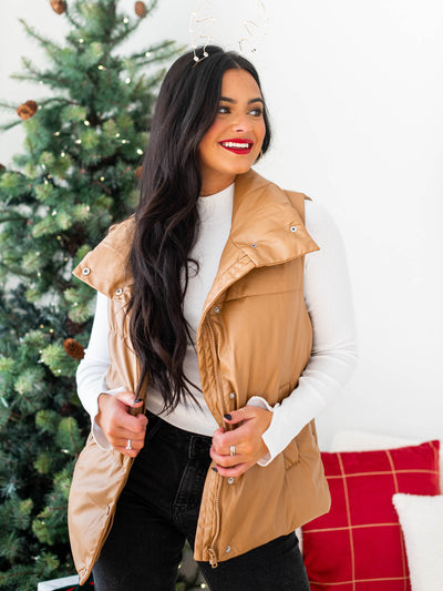Oversized Faux Leather Puffer Vest