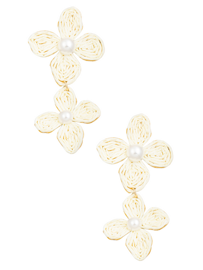 Pearl Straw Flower Drop Earrings