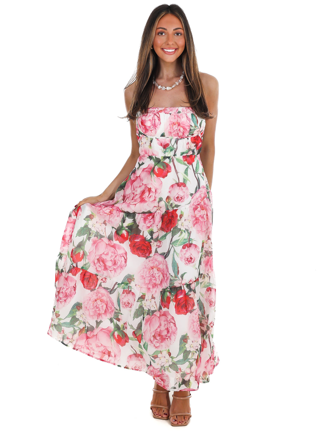 Afternoon Garden Stroll Strapless Maxi Dress