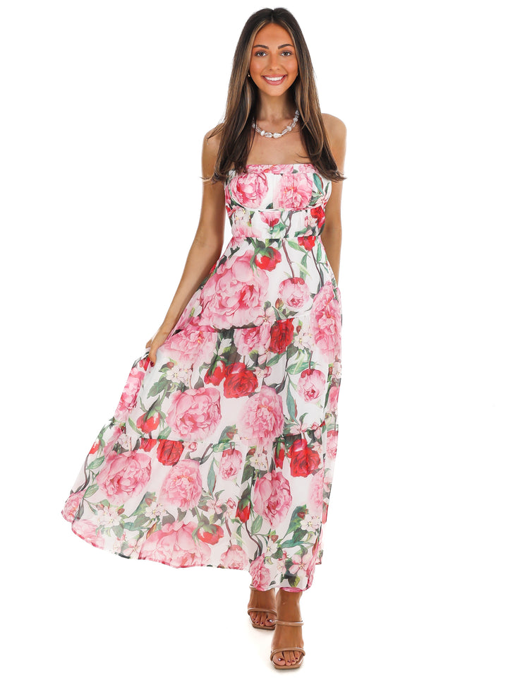 Afternoon Garden Stroll Strapless Maxi Dress
