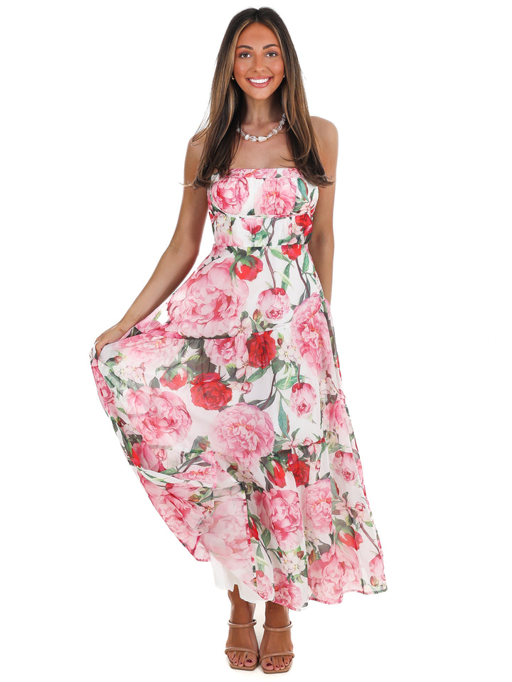 Afternoon Garden Stroll Strapless Maxi Dress