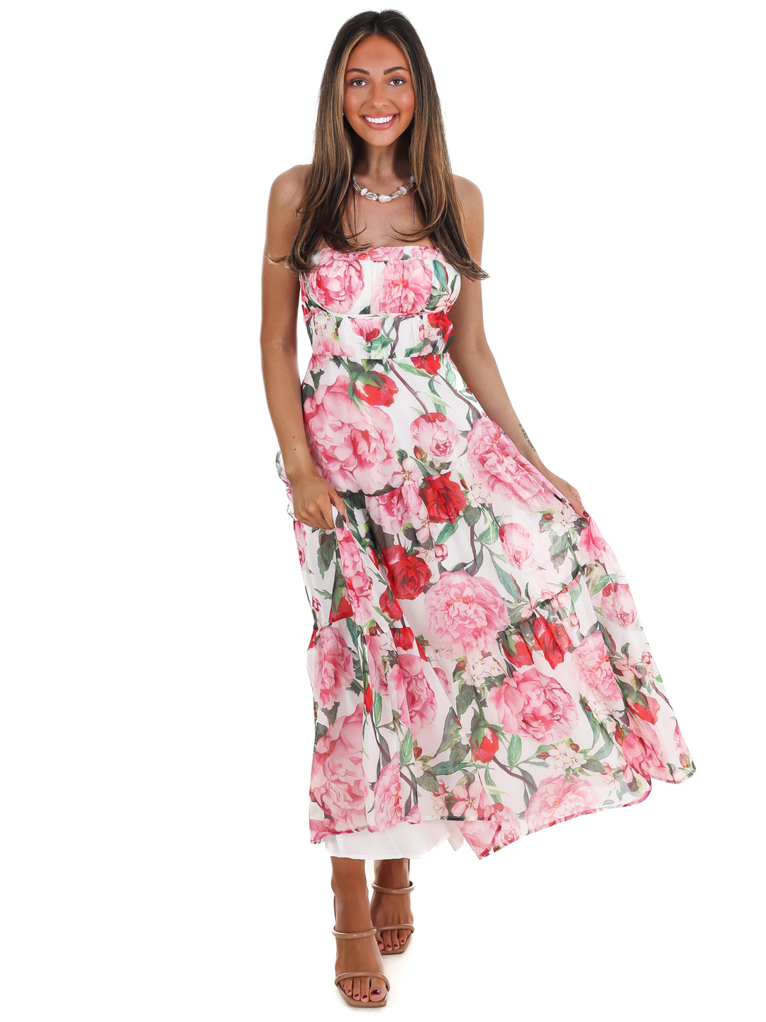 Afternoon Garden Stroll Strapless Maxi Dress