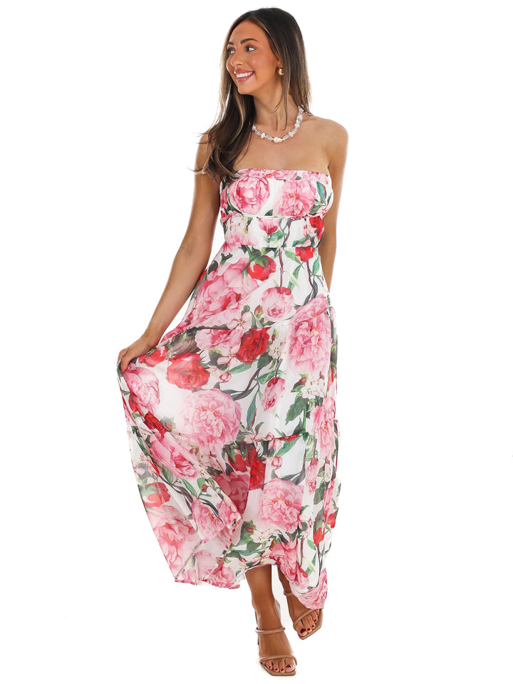 Afternoon Garden Stroll Strapless Maxi Dress