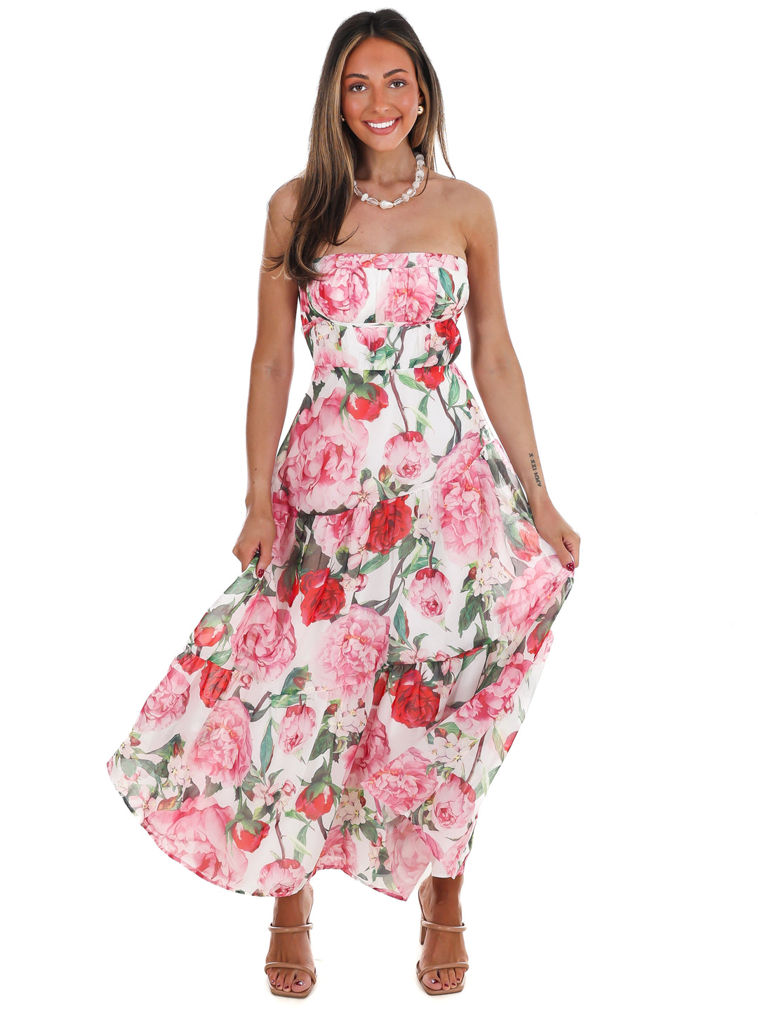 Afternoon Garden Stroll Strapless Maxi Dress