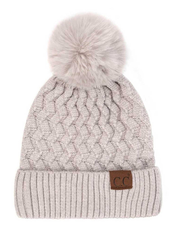 Soft Chunky Knit Beanie with Faux Fur Pom