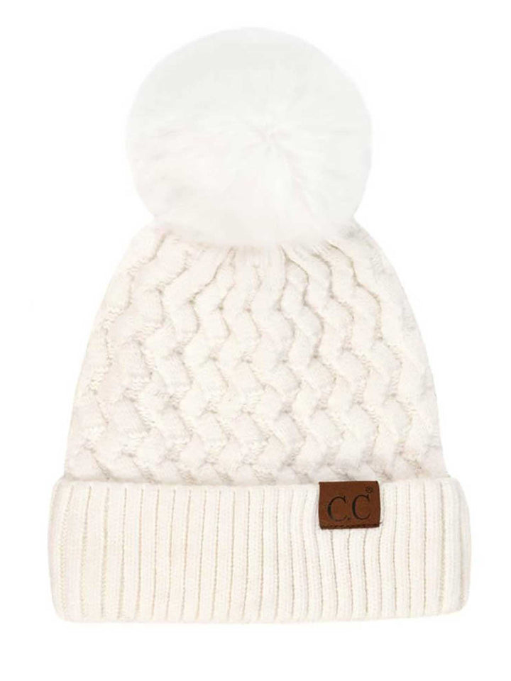 Soft Chunky Knit Beanie with Faux Fur Pom