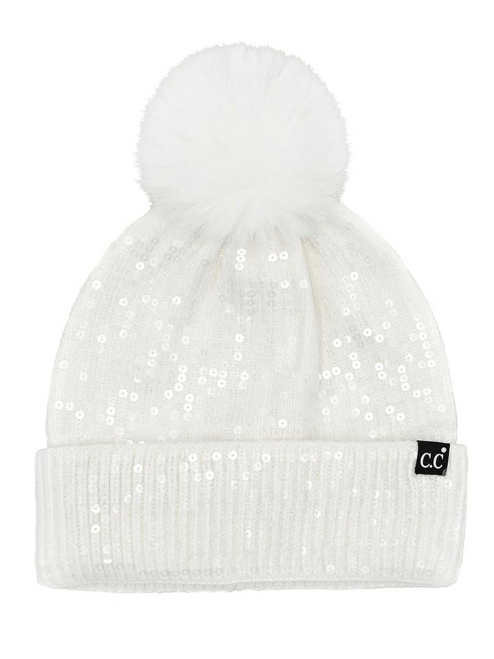 All Over Sequin Pom Beanie