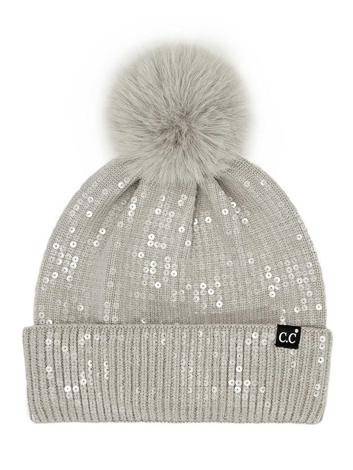 All Over Sequin Pom Beanie