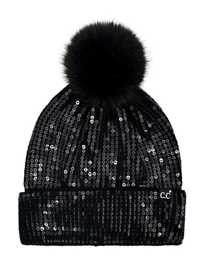 All Over Sequin Pom Beanie