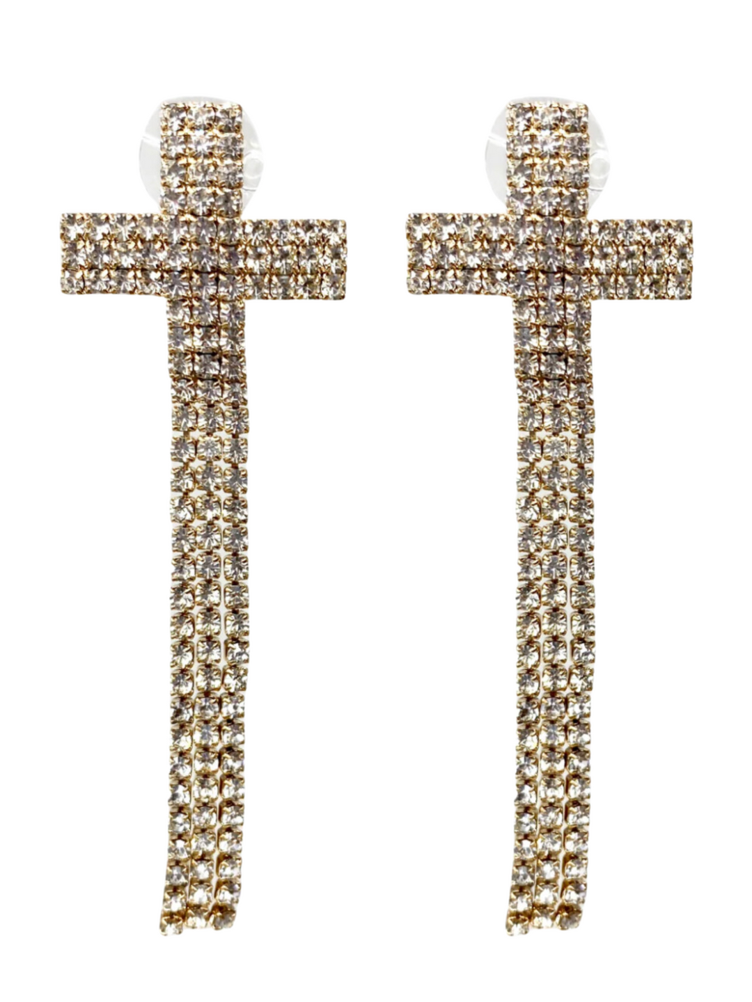 Rhinestone Cross Fringe Earrings