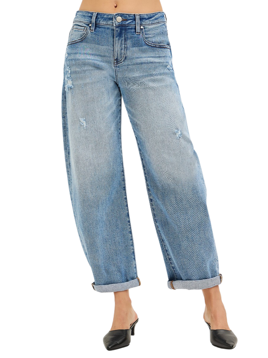 Slouchy Ankle Length Barrel Jeans With Cuffs