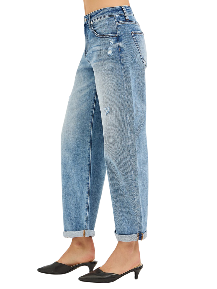 Slouchy Ankle Length Barrel Jeans With Cuffs