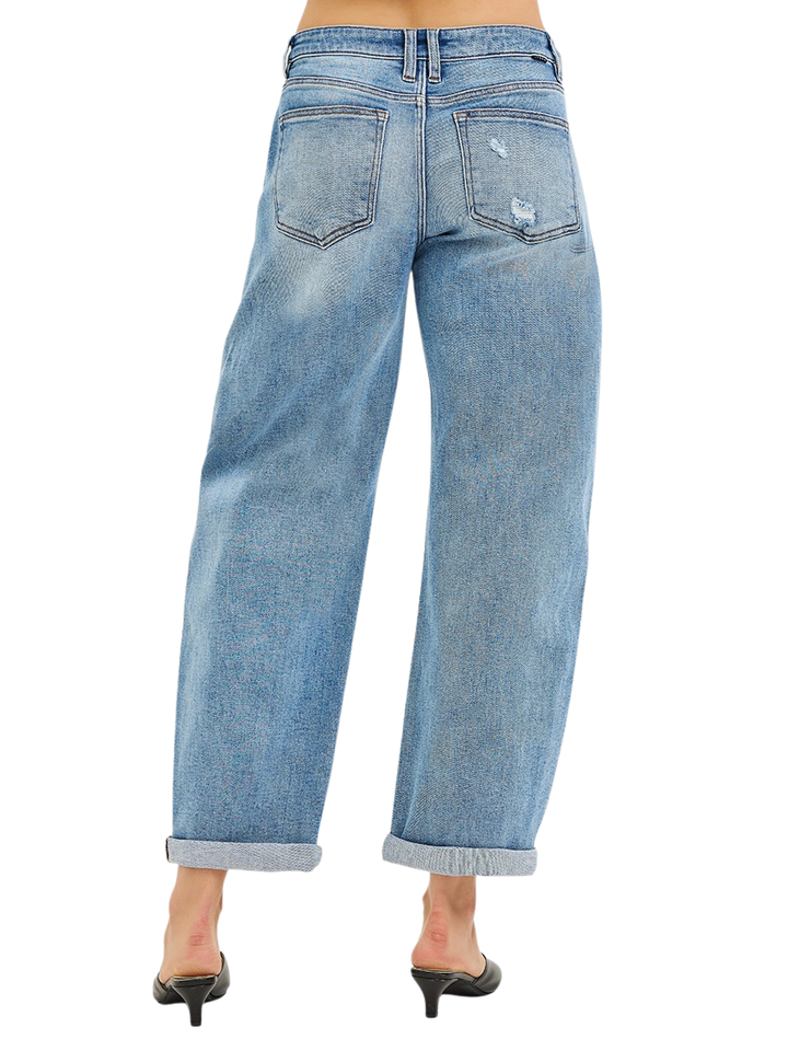 Slouchy Ankle Length Barrel Jeans With Cuffs