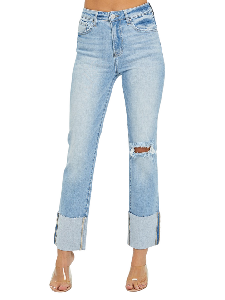 Just Like This Wide Cuffed Straight Jeans