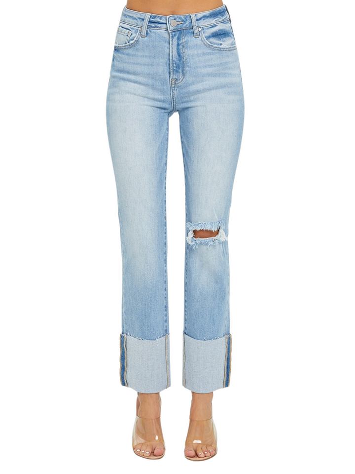 Just Like This Wide Cuffed Straight Jeans