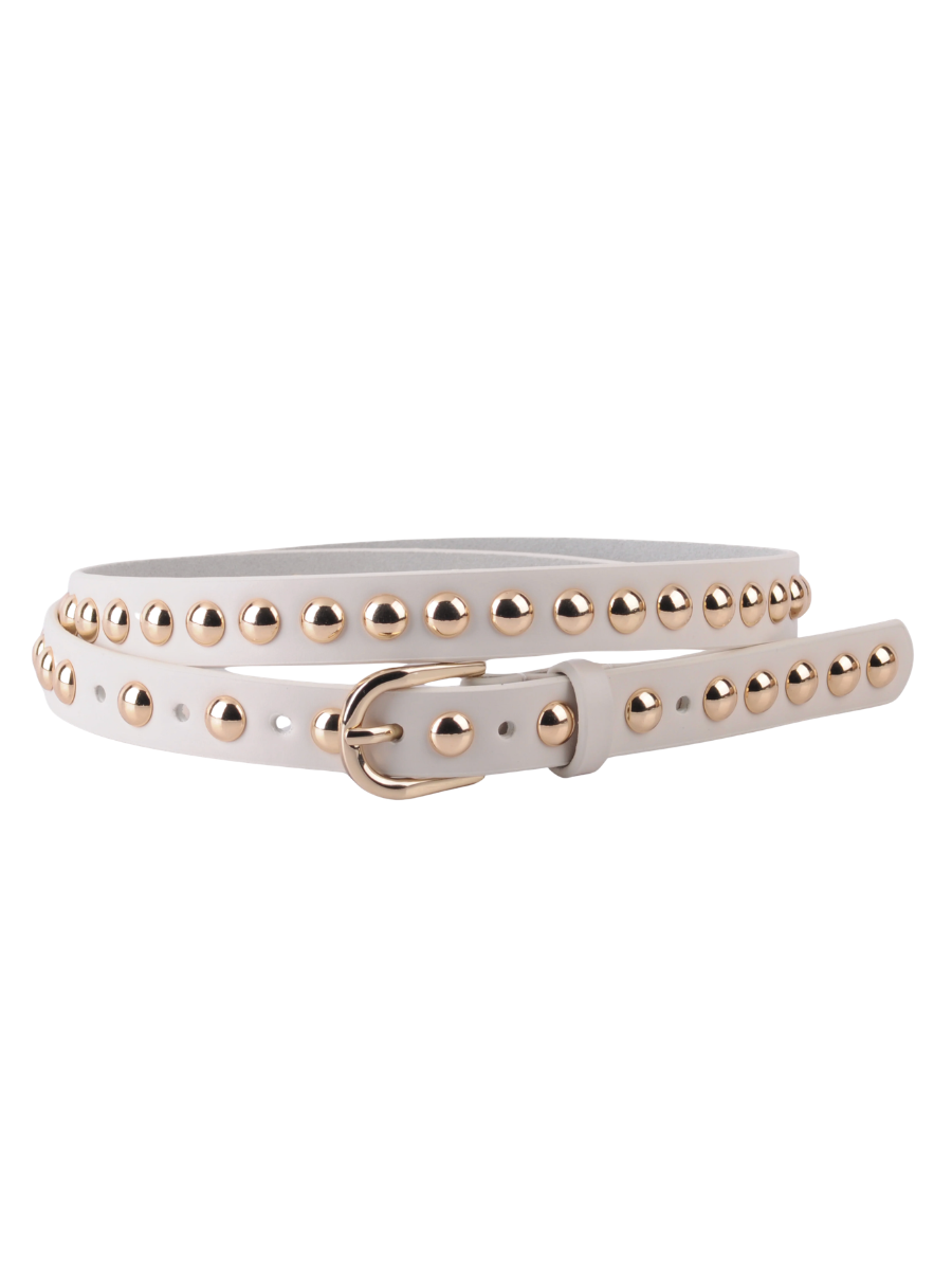Skinny Round Studded Leather Belt