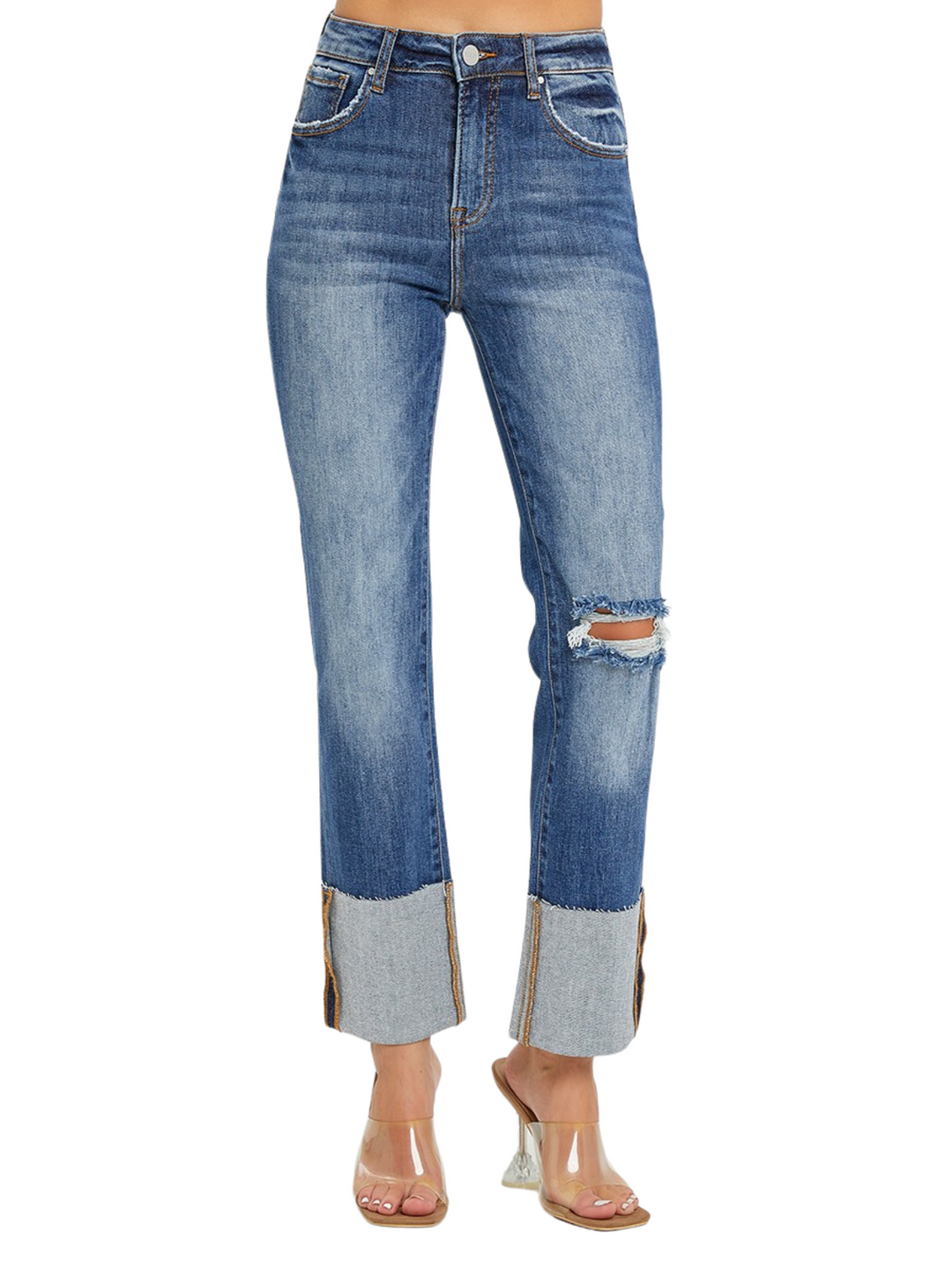 Just Like This Wide Cuffed Straight Jeans