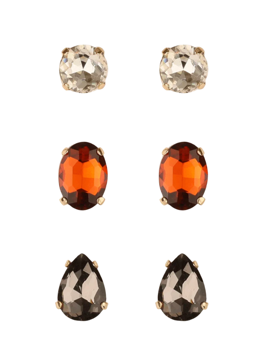 Multi Shape Rhinestone 3 Pair Earring Set