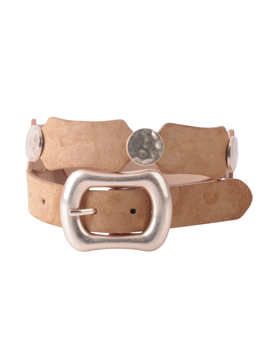 Gold Circle Link and Leather Panel Alternating Pattern Belt