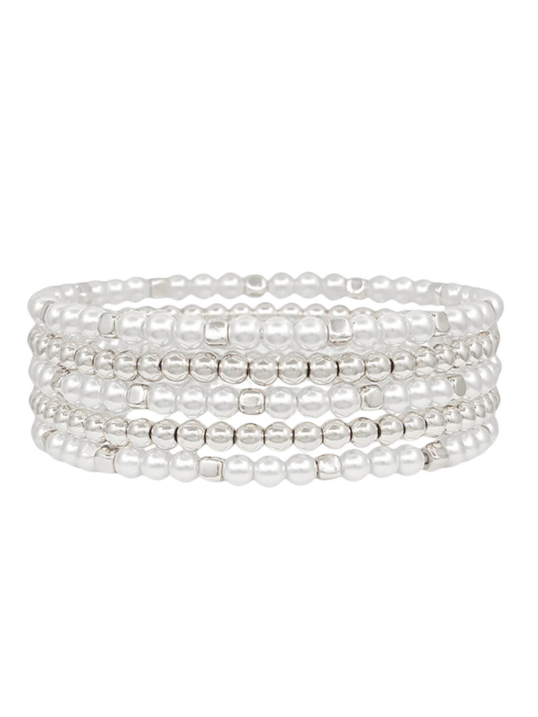 Pearl & Metal Beaded Stretch Stack Bracelet