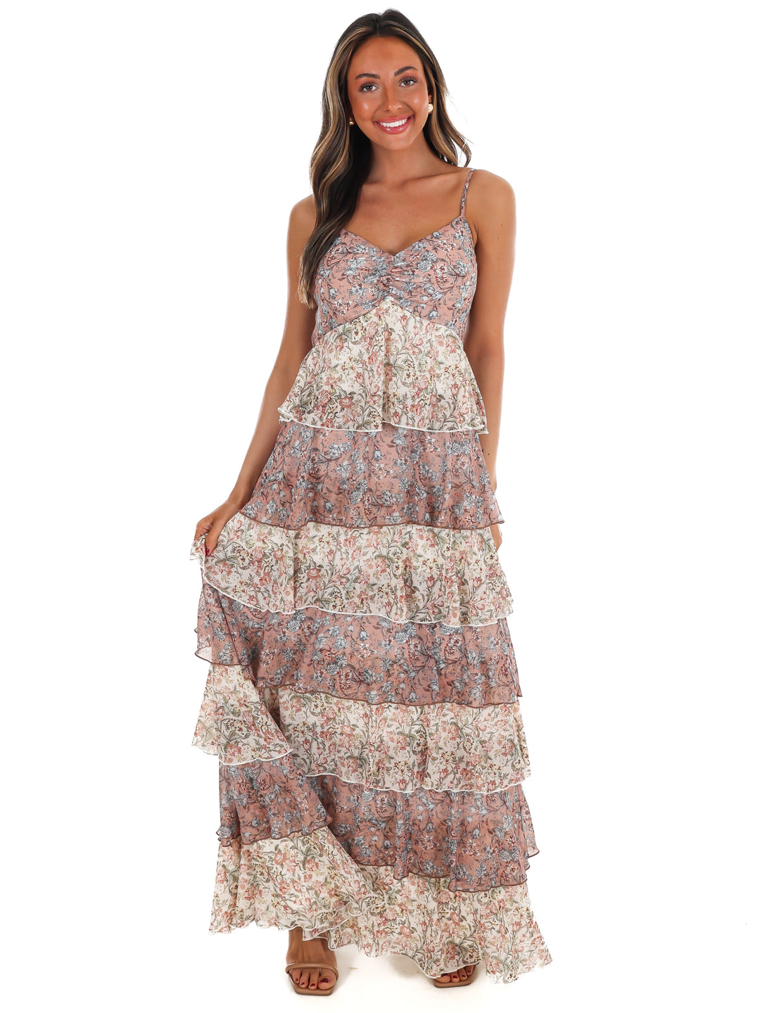First Dance Floral Ruffle Maxi Dress