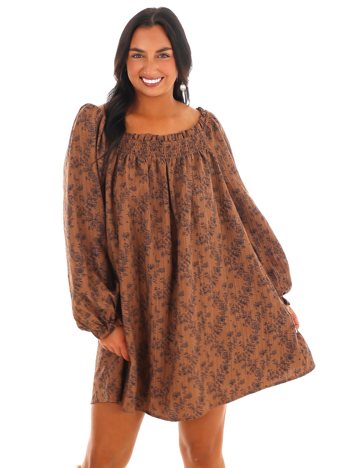 Waffle Bloom Square Neck Mini Dress