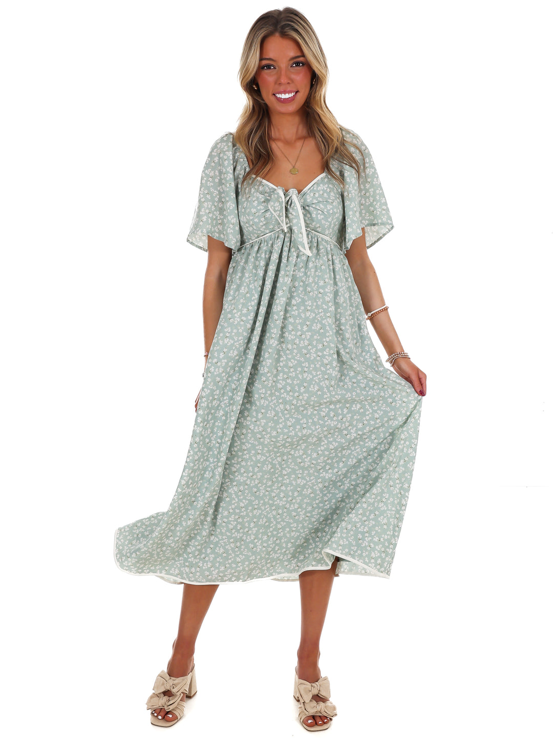 Graceful Floral Flowy Smocked Midi Dress
