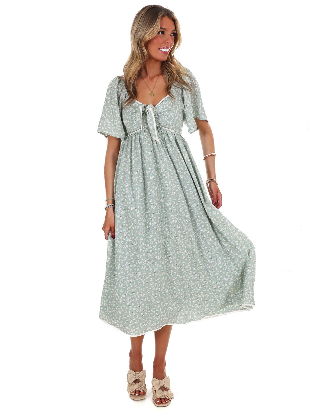 Graceful Floral Flowy Smocked Midi Dress