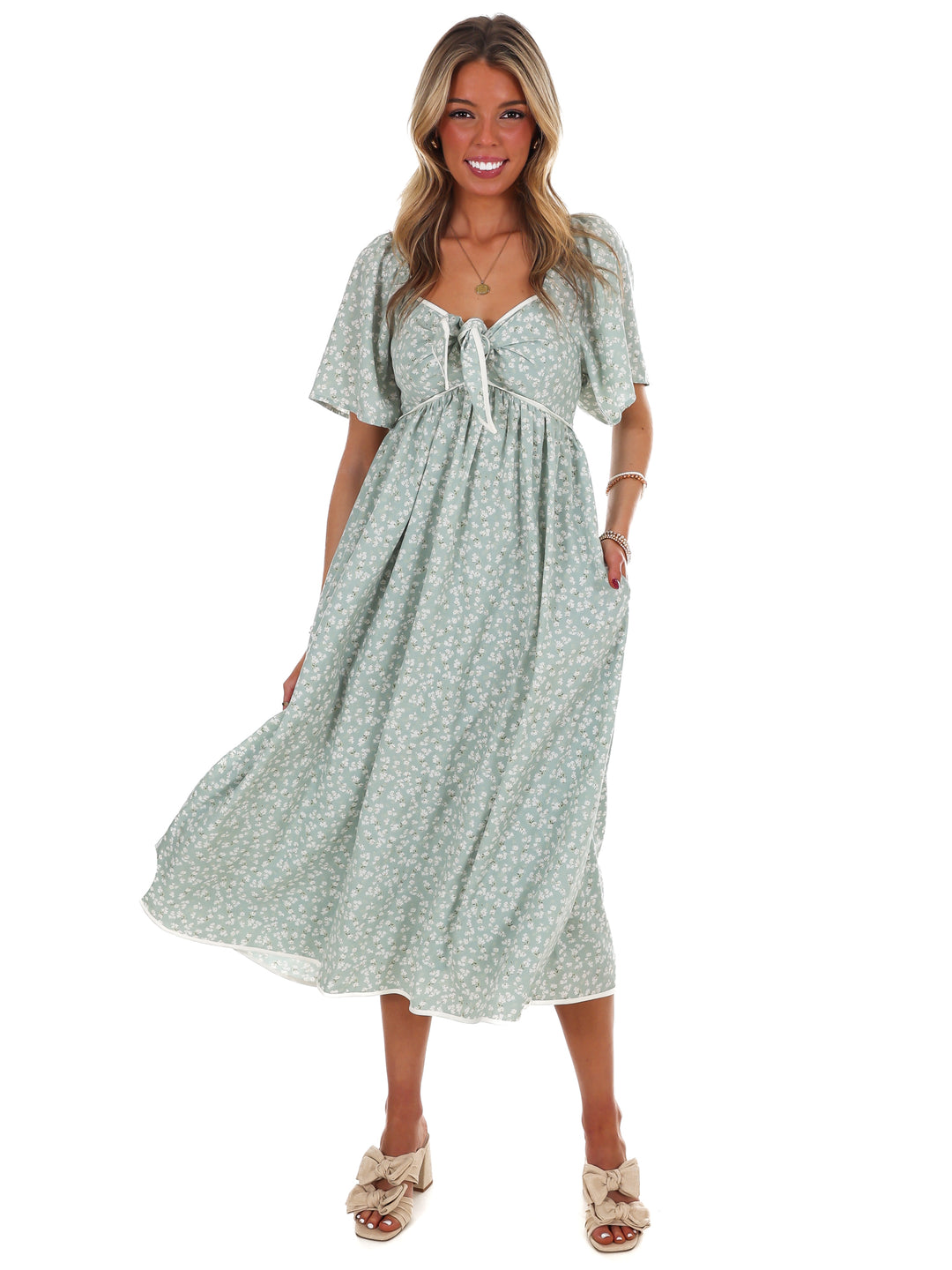 Graceful Floral Flowy Smocked Midi Dress