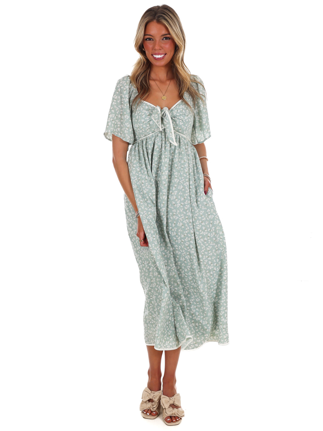Graceful Floral Flowy Smocked Midi Dress
