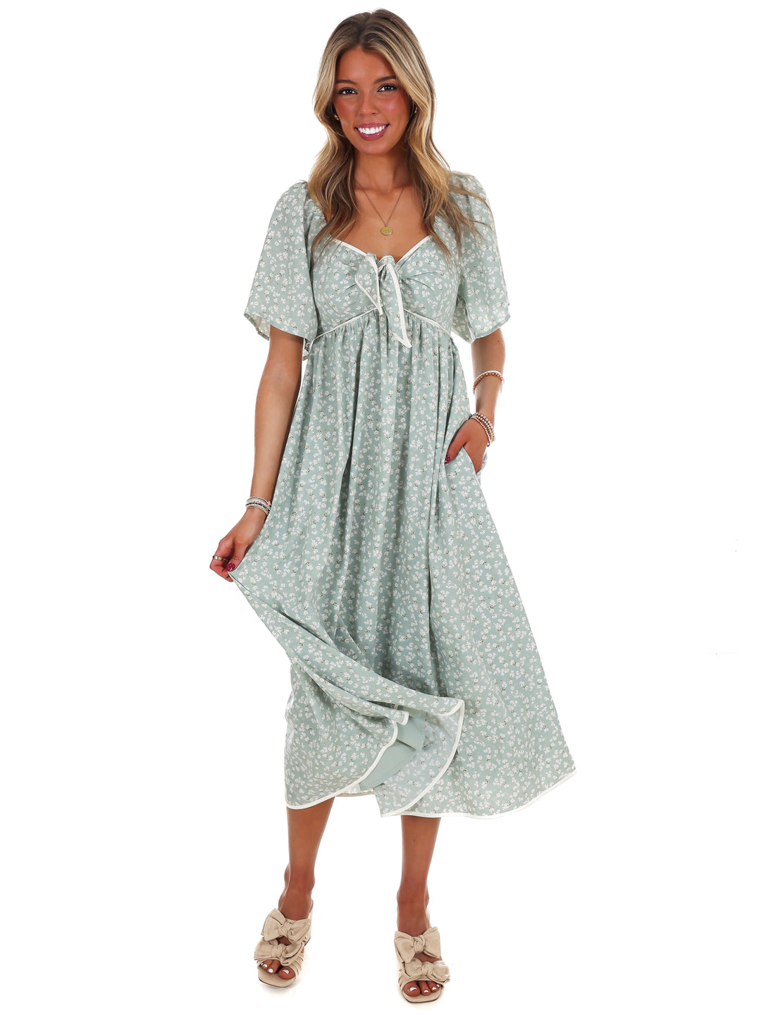 Graceful Floral Flowy Smocked Midi Dress