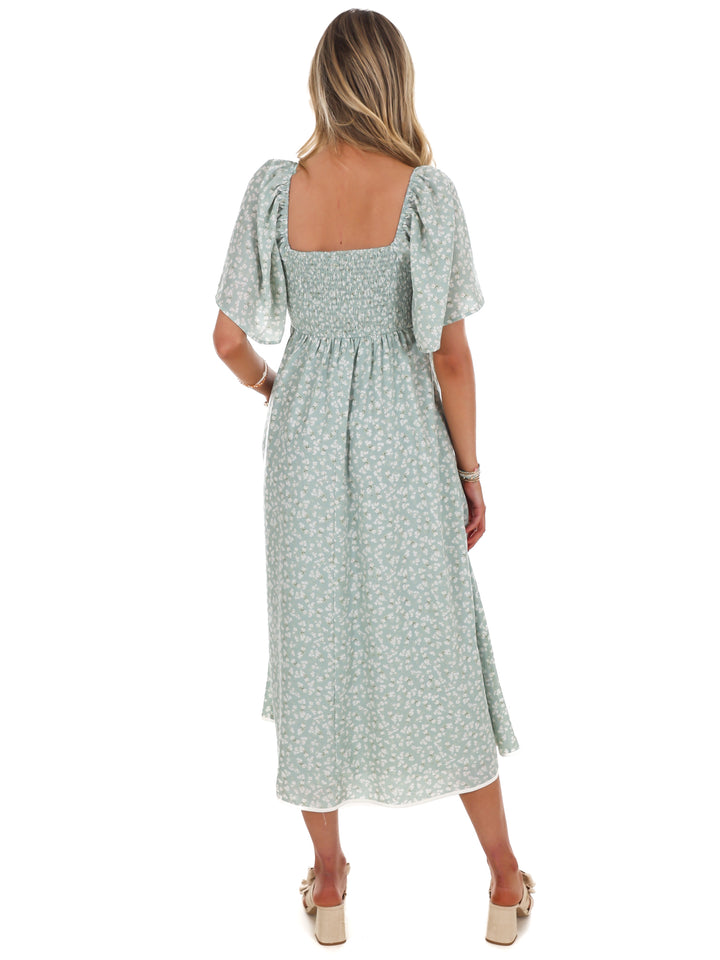 Graceful Floral Flowy Smocked Midi Dress