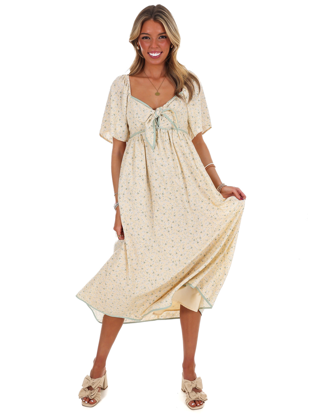 Graceful Floral Flowy Smocked Midi Dress