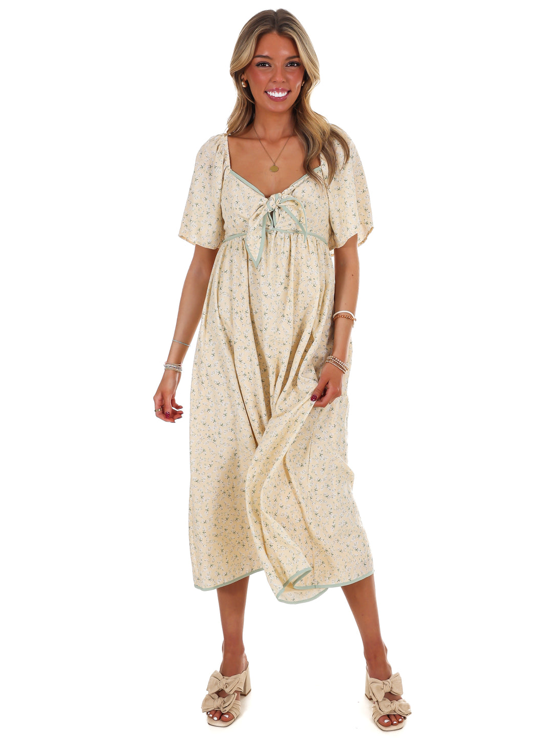 Graceful Floral Flowy Smocked Midi Dress