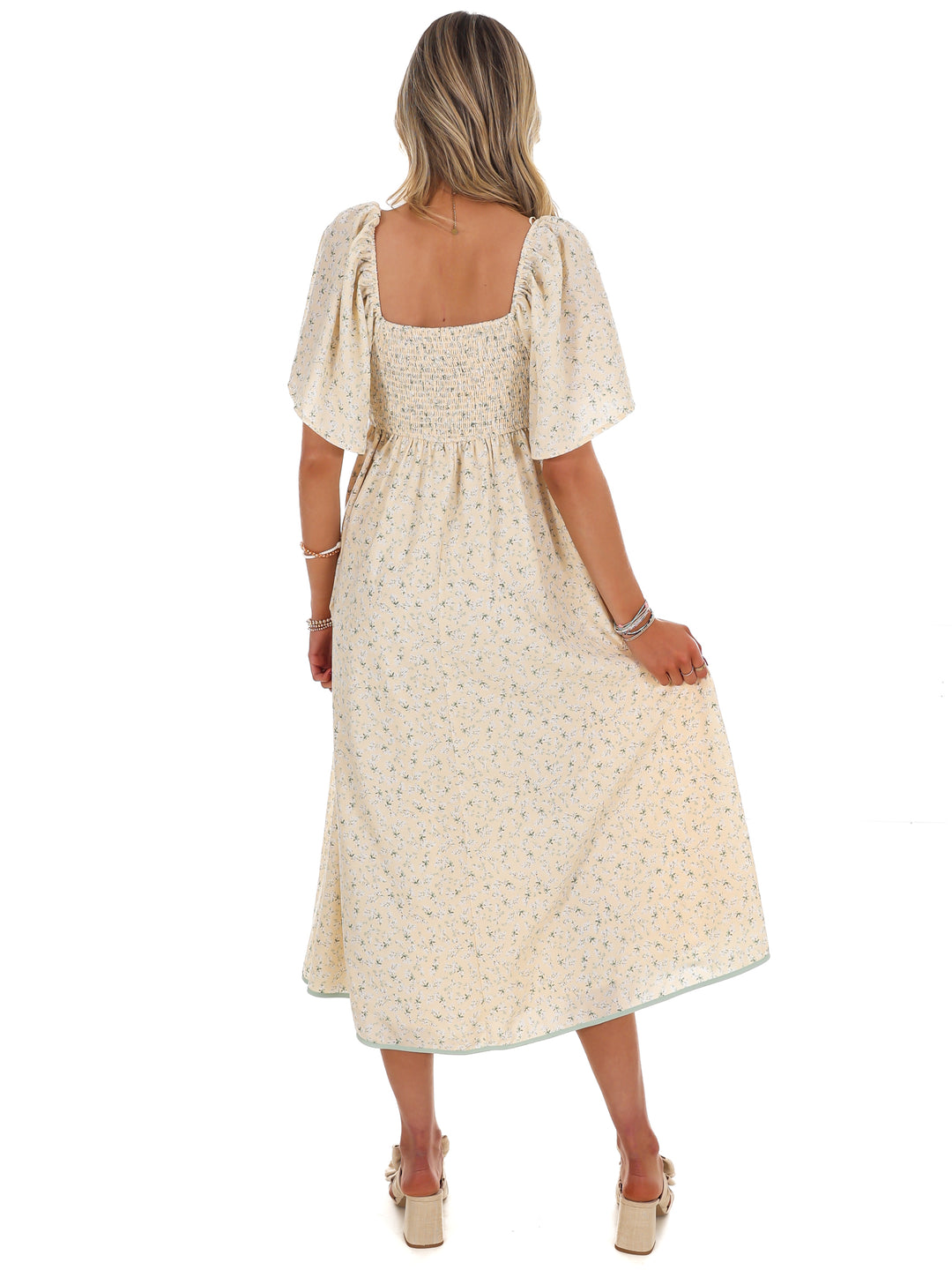 Graceful Floral Flowy Smocked Midi Dress