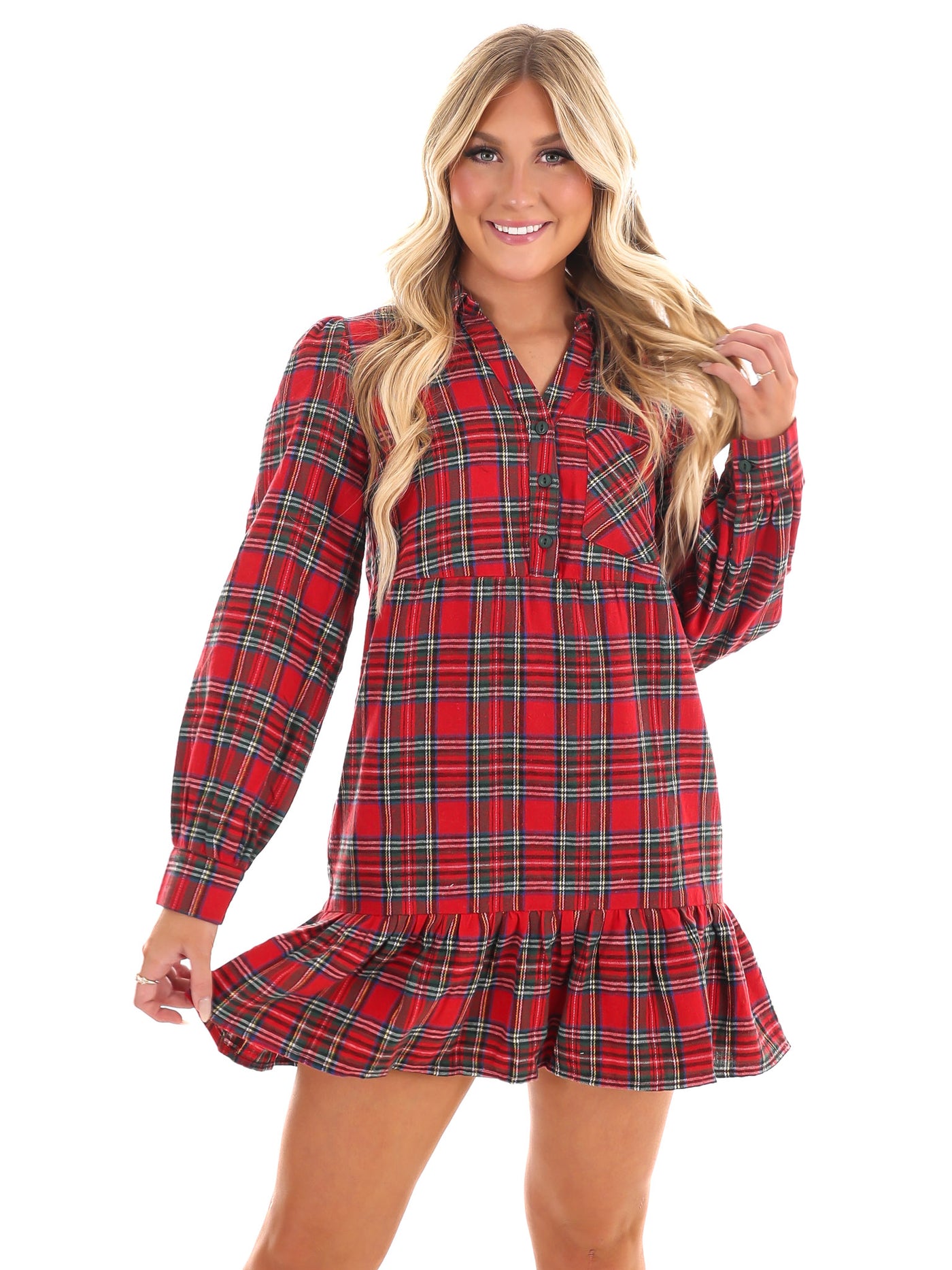 Good Tidings Plaid Shirt Dress