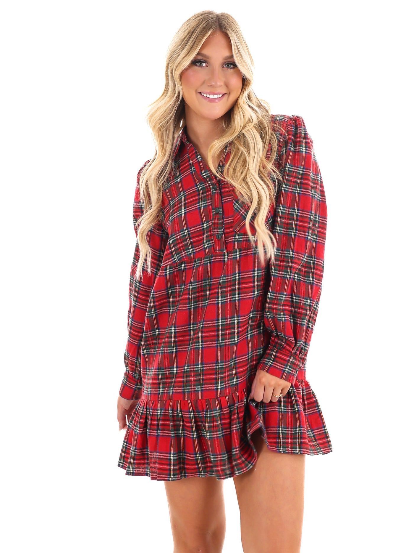 Good Tidings Plaid Shirt Dress