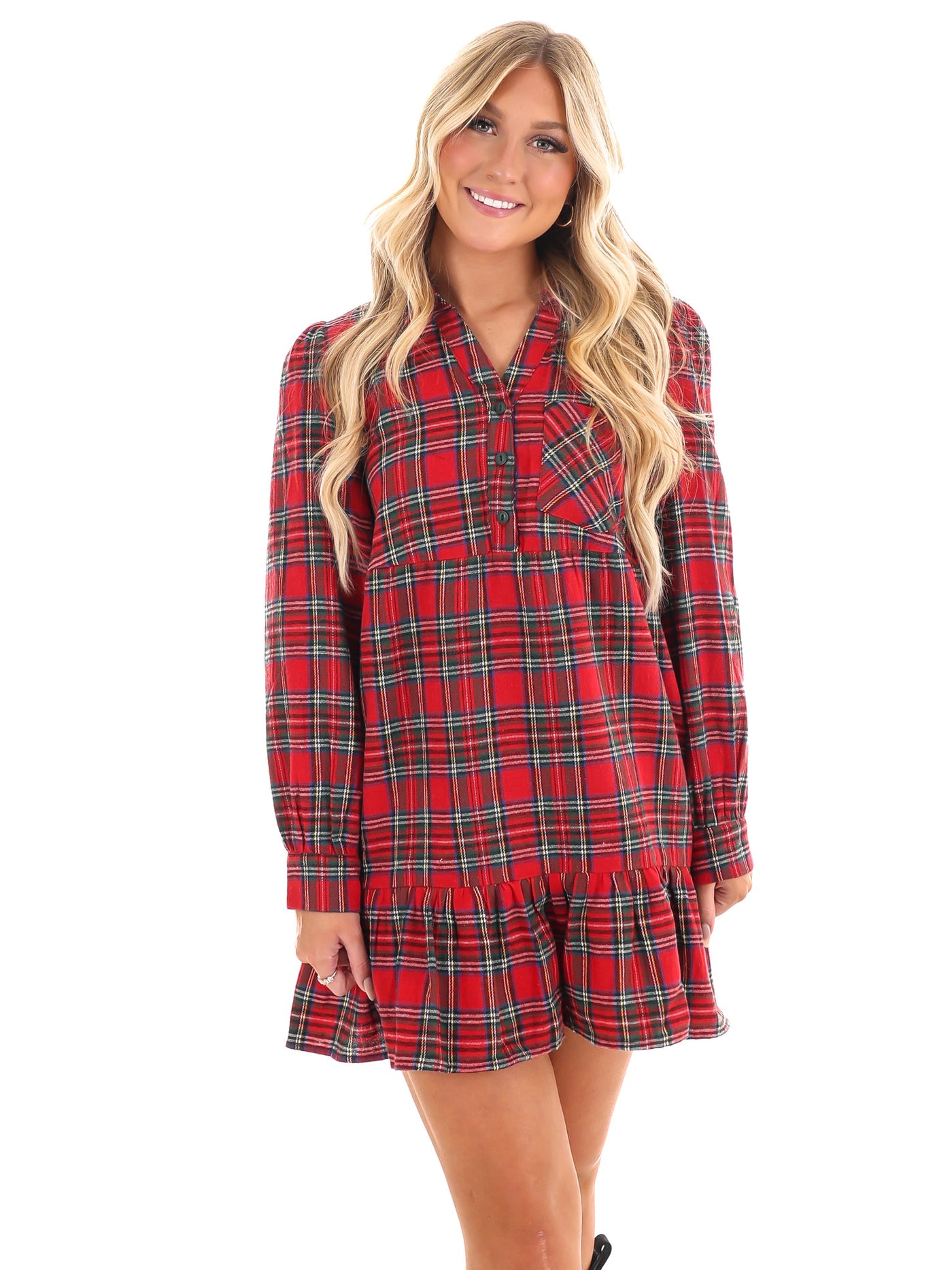 Good Tidings Plaid Shirt Dress