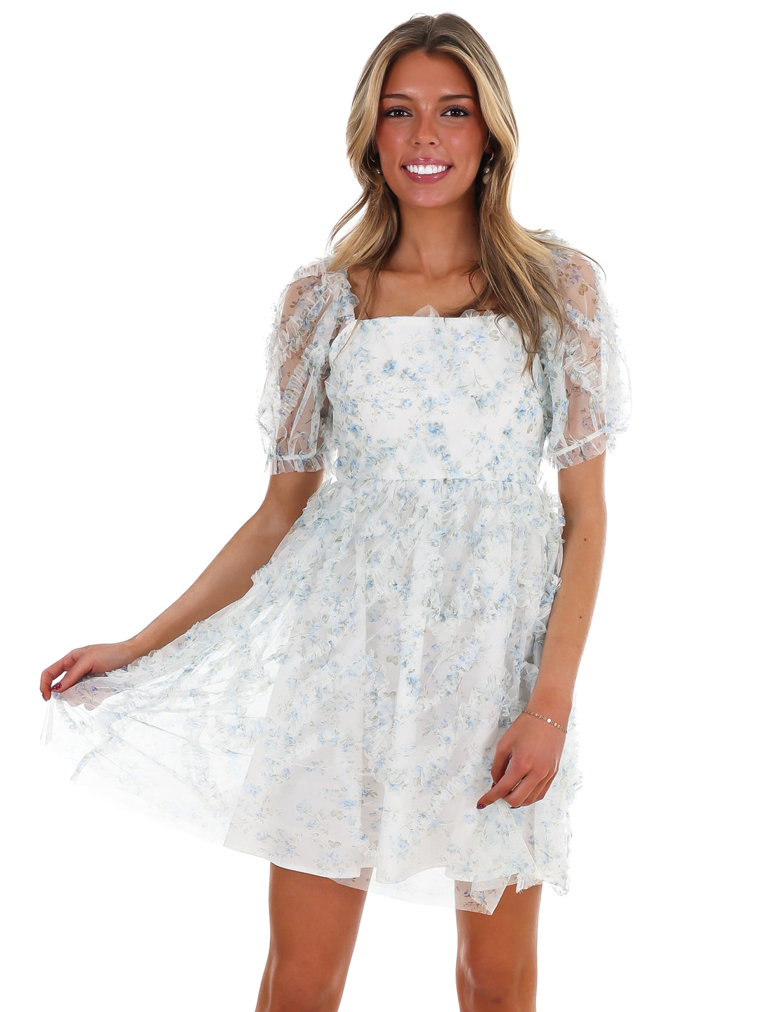 To Be Fair Floral Ruffle Mini Dress