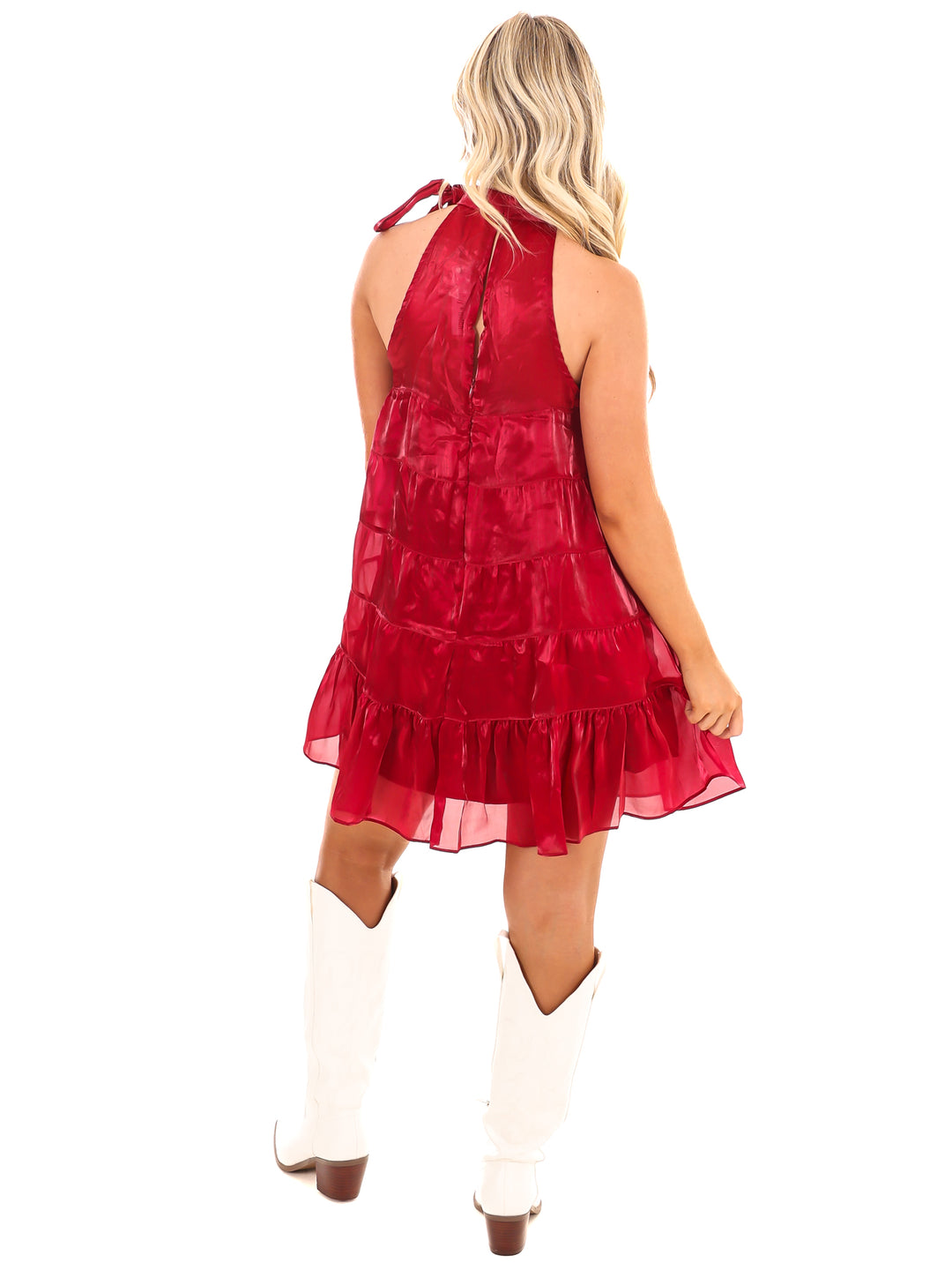 Falling Behind Halter Neck Mini Dress