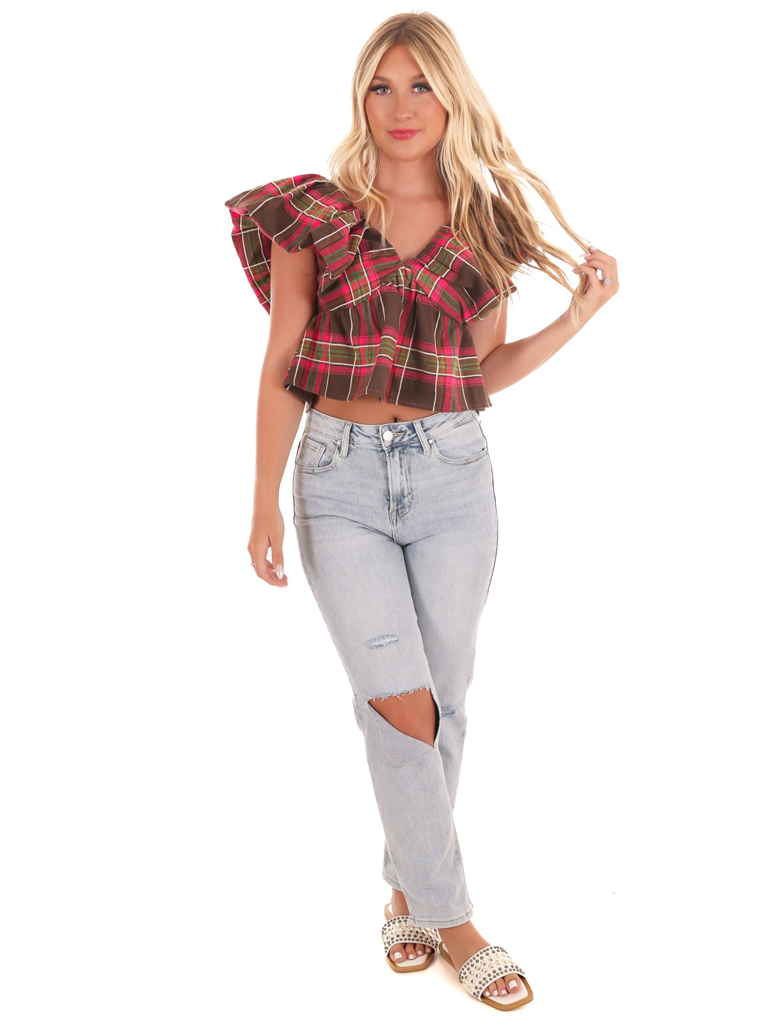 Rustic Retreat Plaid Babydoll Top