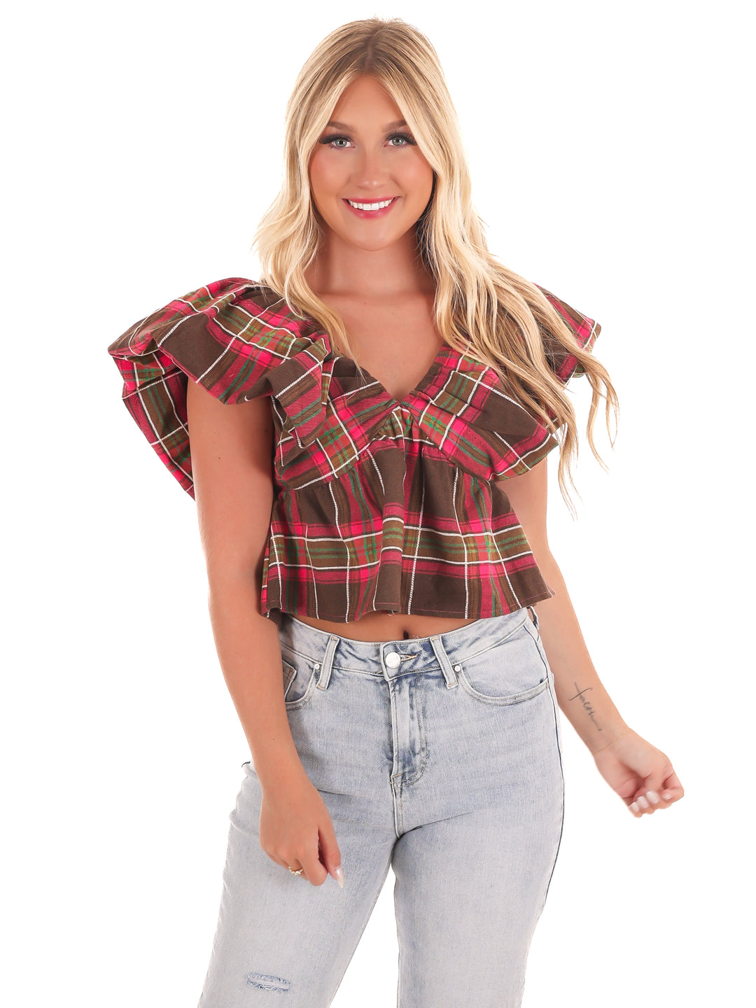 Rustic Retreat Plaid Babydoll Top