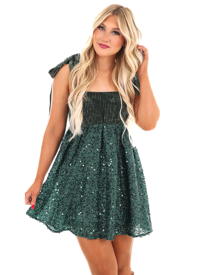 Starlight Velvet Sequin Babydoll Dress