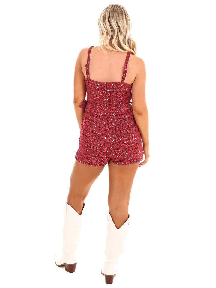 Love Me Anyway Sequin Tweed Romper