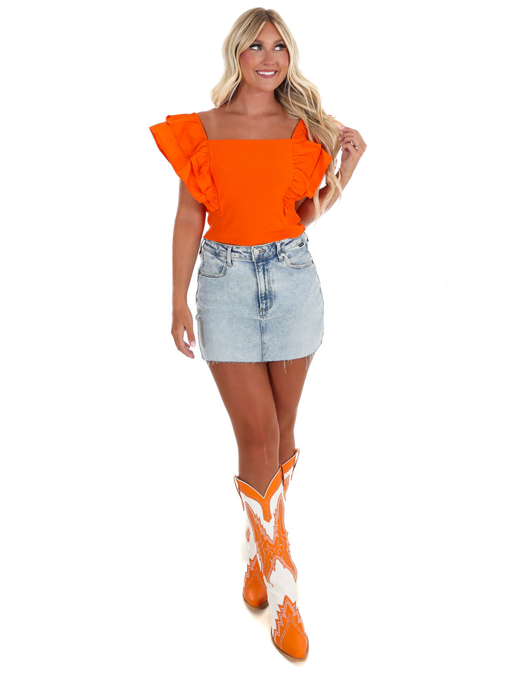 Call the Game Ribbed Ruffle Top