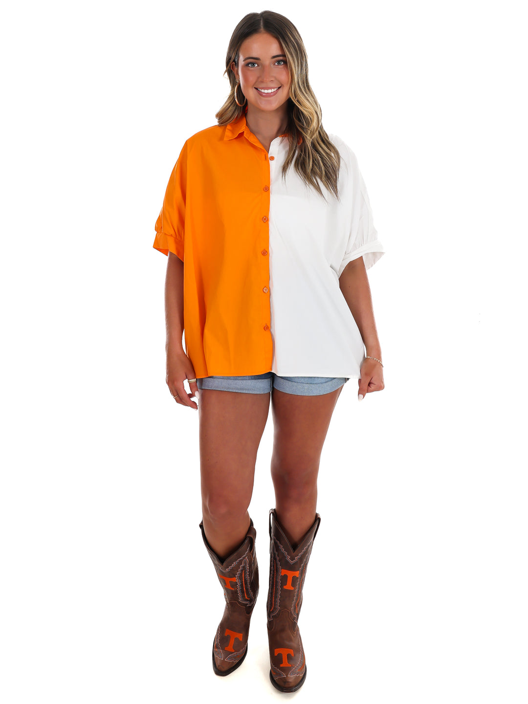 Down Set Slay Two Tone Button Down Top