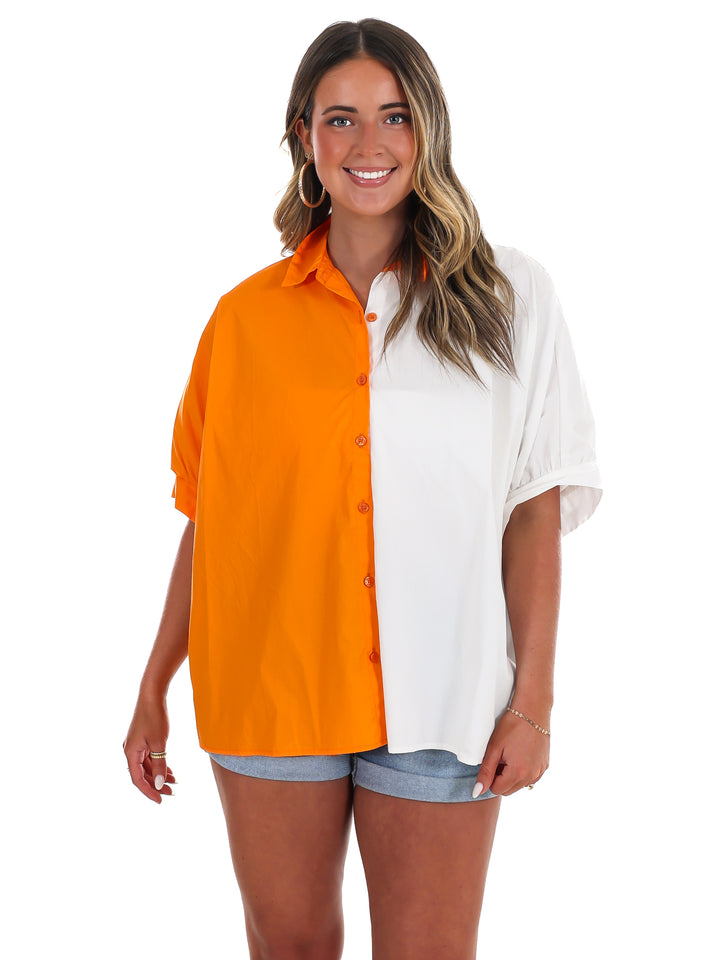 Down Set Slay Two Tone Button Down Top