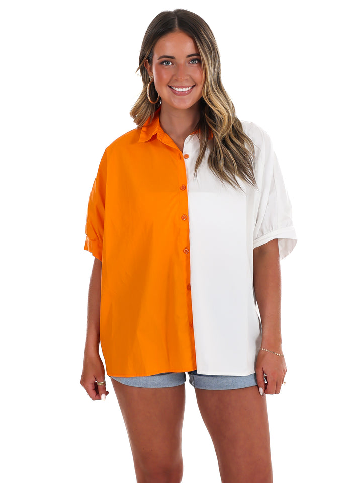 Down Set Slay Two Tone Button Down Top