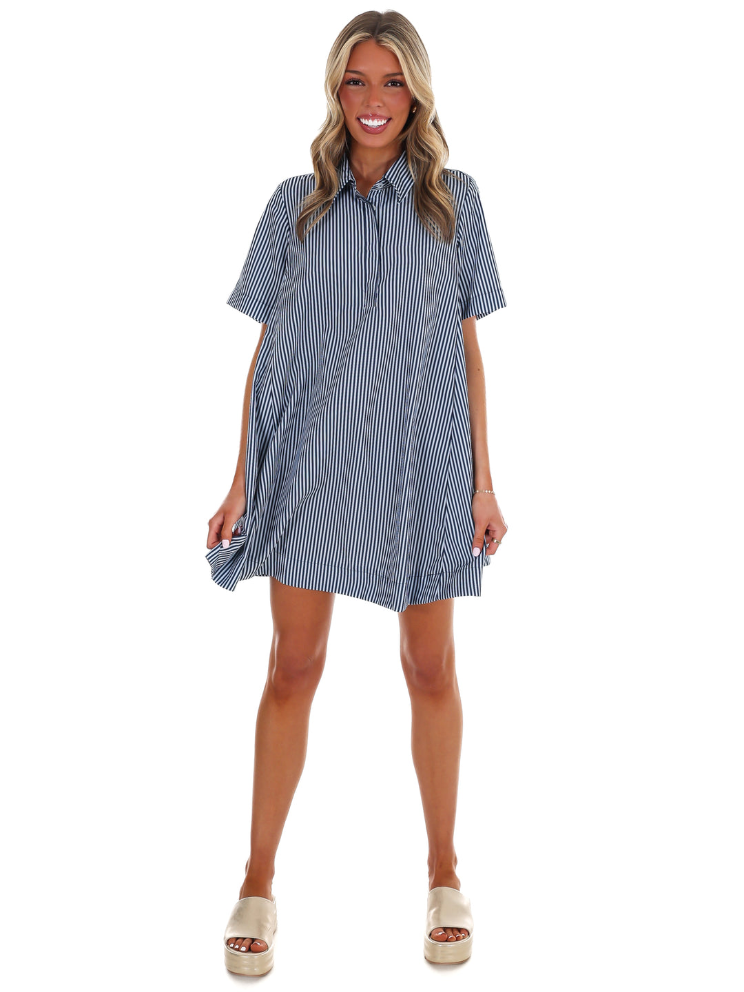 Up for Anything Striped Shirt Dress